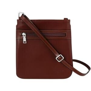 Stauer Women's Brooklyn Brown Leather Hip Bag Zip Pockets Adjustable Strap
